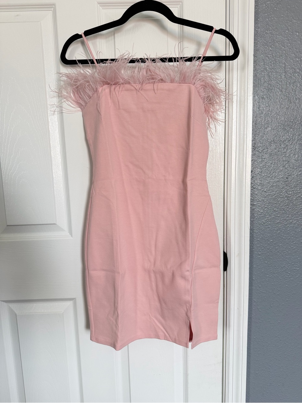 Girls Pink Feather-Trim Strap Mini Dress